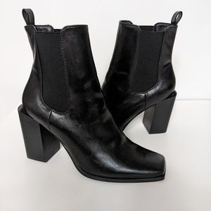 Truffle Brand Black Chunky Block Heel Chelsea Style Booties